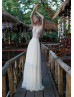 V Neck Ivory Lace Tulle Bohemian Wedding Dress